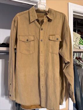 Clearwater Men's Long Sleeve Button-Up Shirt in Tan. Suede Feel